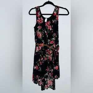 No Boundaries NOBO Juniors Black Floral Sleeveless Belted High Low Dress Size L
